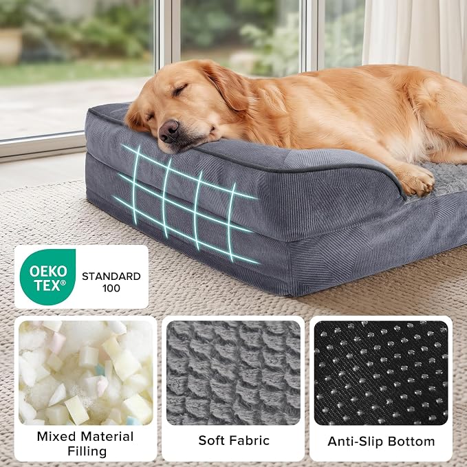 INVENHO XXL Plus Orthopedic Dog Beds Large Sized, XL Washable Dog Sofa with Egg-Crate Foam, Waterproof Lining and Non-Skid Bottom