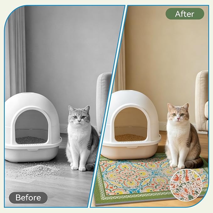Cat Litter Mat,40"x30" High-Density PVC Cat Litters Trapping Mat, Waterproof & Non-Slip Backing, Litter Box Catcher, Soft on Kitty Paws, Easy Washable Pet Supplies Bean-Green