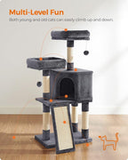 Feandrea Cat Tree, 45.3-Inch Cat Tower, Plush Condo Scratching Post, Gray | 45.3-Inch Cat Tower, Plush Condo with Scratching Post, Ramp, Perch, Spacious Cave, Smoky Gray