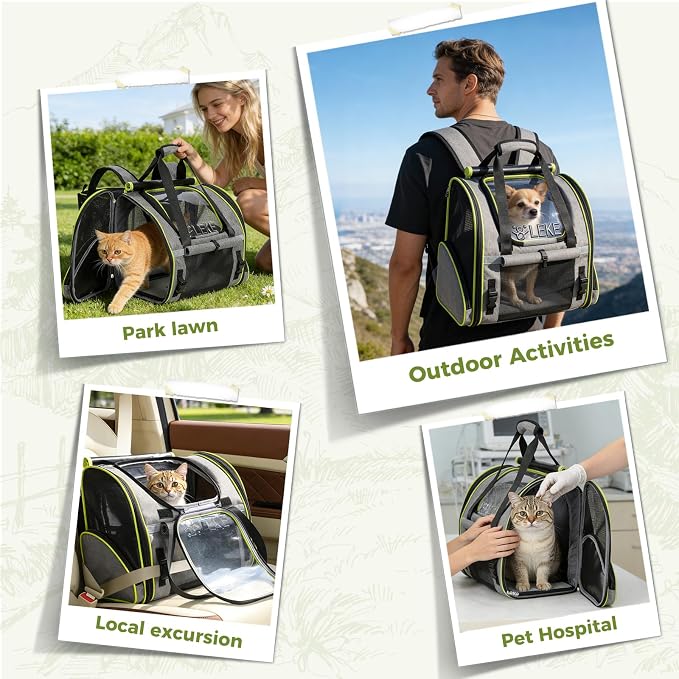 Lekereise Expandable Cat Backpack Carrier for Cats and Small Dogs up to 18 lbs, Widened Interior with 30% More Bottom Space, Rear Expansion up to 80% More Space, Breathable Mesh, Sun Shade, Grey
