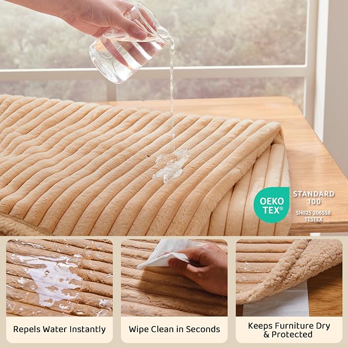 Waterproof Calming Dog Blanket for Medium Dogs, Noiseless Soft Plush Pet Blanket for Cats, 500GSM Thick Faux Fur Pet Throw, Couch Furniture Protector for Puppy, Sand Beige, 30x40IN