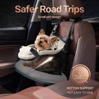 YUDODO Teacup Dog Car Seat - Design for Tiny Dogs up to 7 lbs with Cushion | Elevated View, Rear Pass-Through, Front Carrier, Vegan Leather, Safe & Durable, Waterproof, Wipe Clean, Black