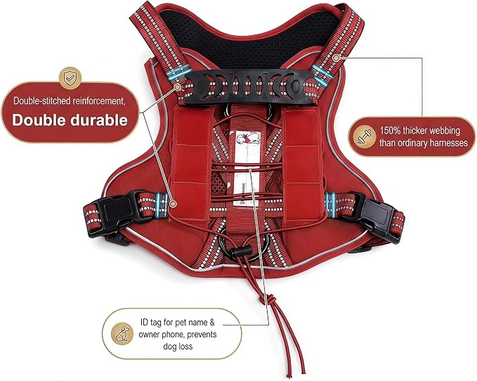 Service Dog Tactical Vest Harness and Leash Set Large Sized Dog Emotional Support- Tactical Dog Harness Training Collar with Name (Red, S)