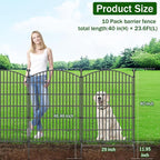 10 Panels No Dig Decorative Garden Fence - 40 in (H) x 23.6 ft (L), Dog Fence Outdoor for Yard，Rustproof Metal Animal Barrier Ground Stakes Fencing for Garden, Patio, Flower Bed