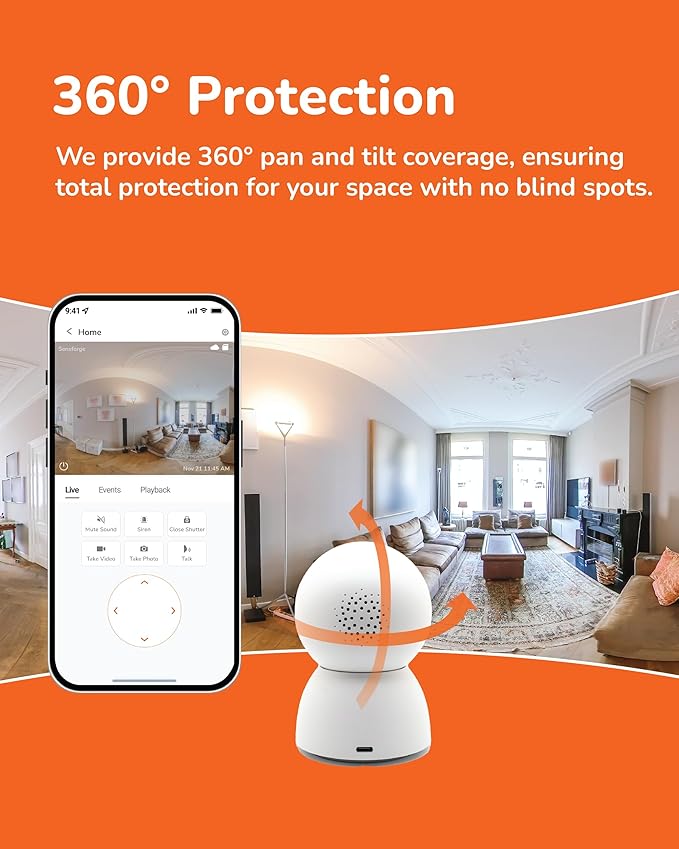 SensForge 2.5K Indoor Pan-Tilt Security Camera, 360° Dual-Band 2.4/5GB Wi-Fi Camera for Home, Free AI Human & Pet Detection, 64GB SD Card Included, Two-Way Talk, No Subscription Required(1, White)