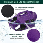 Kuoser Dog Life Jacket, High Flotation Reflective Dog Life Vest, Purple,XXL | Adjustable Dog Lifejackets for Small Medium Large Dogs, Lifevest with Rescue Handle for Swimming, Boating, Lake, Beach & Pool