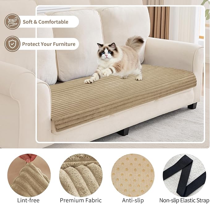 100% Waterproof Couch Covers for Dogs, 35"×82" Washable Couch Cover, Non Slip Sectional Couch Covers for 3 Cushion Sofa Cover Pet Friendly, Cat and Dog Couch Bed Cover-Camel