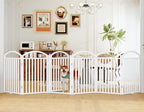 Foldable Pet Fence 144" Wide, 32" Tall,No-Assembly Dog Gate with Door,White | 6 Panels Metal Folding Freestanding Dog Gate Walk Through,Extra Accordion Puppy Folding Playpen for Doorways, Stairs,House