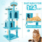 57inch Large Cat Tree Tower Condo for Indoor Cats, Soft Plush Multi-Level Climbing Tree Cat House with Cat Cave, Scratching Post, More Entrance/Exit, Sisal Rope, Light Blue