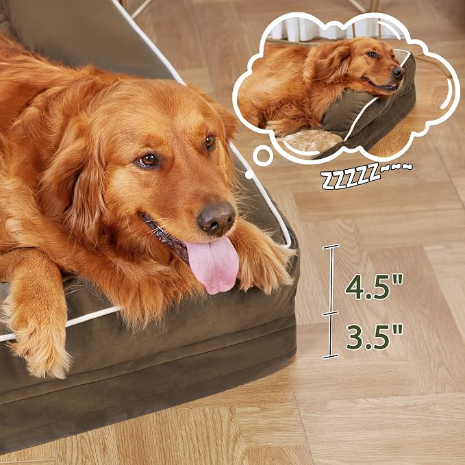 Orthopedic Washable Dog Bed for Extra Large Dogs, 48x30in, Brown | Orthopedic Foam Eases Joint Pressure, Bolsters Supports Head And Neck, Washable Pet Beds, Removable Cover, Non-Slip Bottom