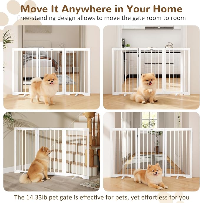 32" Extra Tall Free Standing Dog Gate Indoor, Foldable Pet Gate | for Doorways Stairs, 3-Panel Dog Fence with Support Feet for Stability, Folding Puppy Gate Easy to Carry No Drilling 54"x32"
