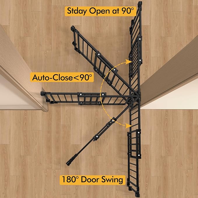 29" Tall Baby & Dog Gate,26-43" W Hardware Mount Gate,Black | Auto-Close design,Two-Way Swing, No Bottom Bar,Must Drill to Install