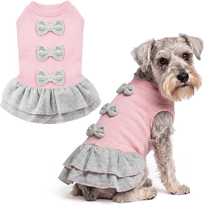 Parisian Pet Pink Dog Dress - Elegant Clothes for Large Dogs Girl - Stylish Dog Wedding Outfit - Lightweight and Breathable Puppy Clothes - Formal Pet Apparel - Winter Bow Sweater Dresses for Dogs