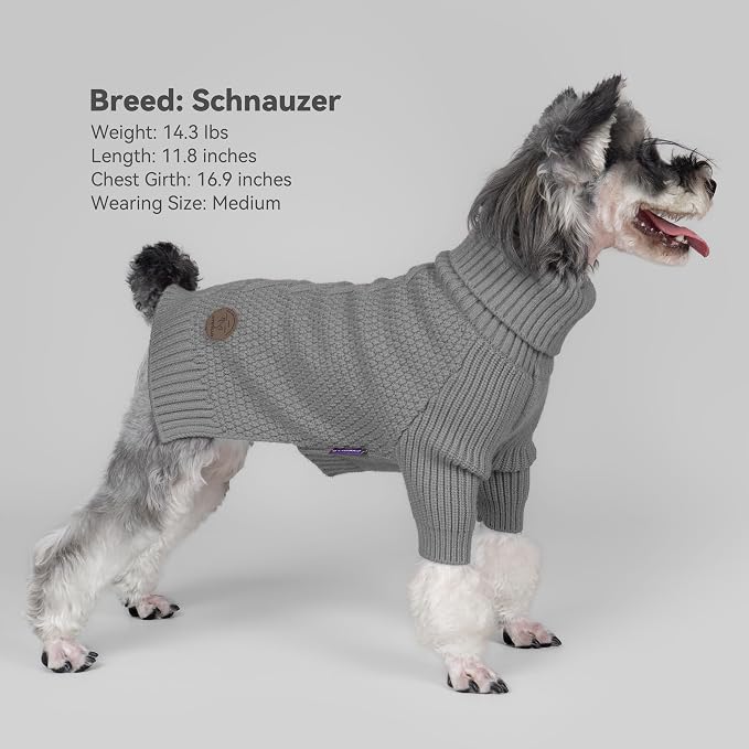 cyeollo Dog Sweater Long Sleeve Knitted Turtleneck Pullover Warm Clothes | Ultra Soft Warm Knit, Full Coverage, 4-Way Stretch for Easy Movement, Easy On & Off, Winter Daily Wear for Small Dogs