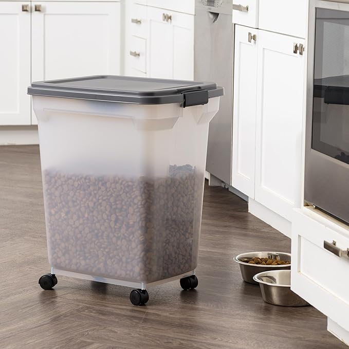 IRIS USA Dog Food Storage Container, Up to 58 lbs, Dark Gray, Made in USA | Includes 2-Cup Scoop & Wheels, Airtight Seal, BPA-Free, Bird Seed, Cat food, Cat Litter, Chicken Feed, Pellets