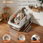 XL Enclosed Stainless Steel Cat Litter Box with Lid, Extra Large Metal Litter Box for Big Cats,High-Sided Anti-Urine Leakage, Odor-Free Non-Stick, Easy to Clean, Includes Metal Scoop