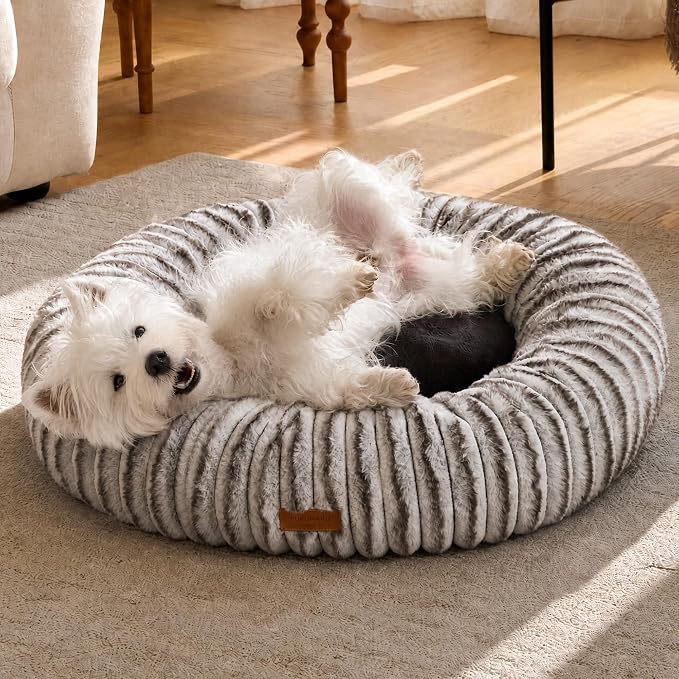 FUKUMARU Dog Bed, 30" Orthopedic Dog Beds for Medium Dogs, Donut Cat Beds | Gradient Color Calming Dog Bed Medium Size, Round Pet Beds with Washable Cover, Luxury Comfy Cat Bed for Indoor Cats, Coffee