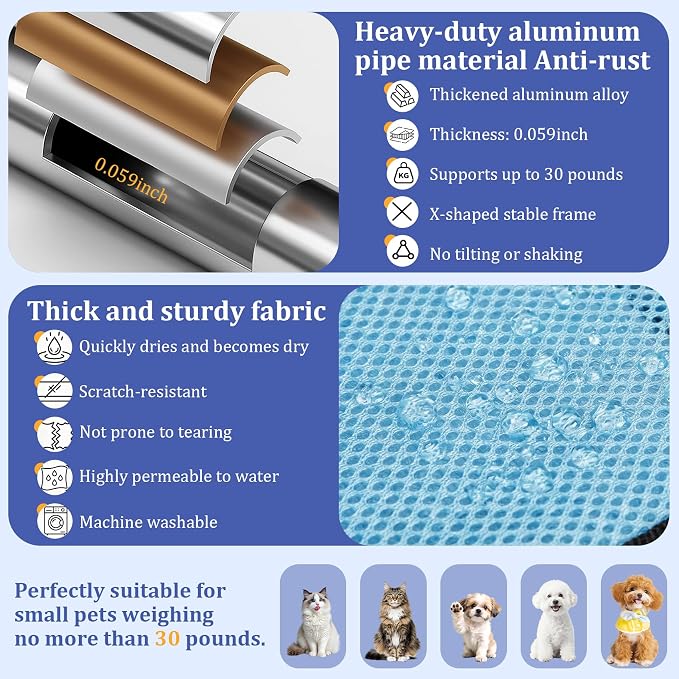 Foldable Dog Grooming Hammock with Stand for Small Dogs & Cats - 30 lbs | Stand for Dog Grooming Hammock - Sturdy Stainless Steel Support Suitable, Support for Nail Trimming, Bathing & Care