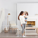 Regalo Safety 51.5"-144" Metal 2-in-1 Super Wide Baby Gate & Play Yard | Adjustable Playpen, For Doorways & Open Spaces, For Babies, Toddlers & Pets, White, Tested & Trusted for 30 Years