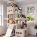 Heybly Cat Tree 72.4-Inch Anti-Tip Cat Tower with Spacious Perches HCT060MJ | All-in-One Cat Furniture for Large Cats, Multiple Interactive Areas, Extra-Large Sisal Scratching Board, Beige