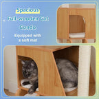 Hey-brother Wooden Cat Tree, Furniture Tower with Large Platforms, MPJ121WB | 69.7 inch, Modern Full Sisal Scratching Posts, Hammocks, Spacious Condo, Ladder, Brush, Water Proof Surface, Walnut
