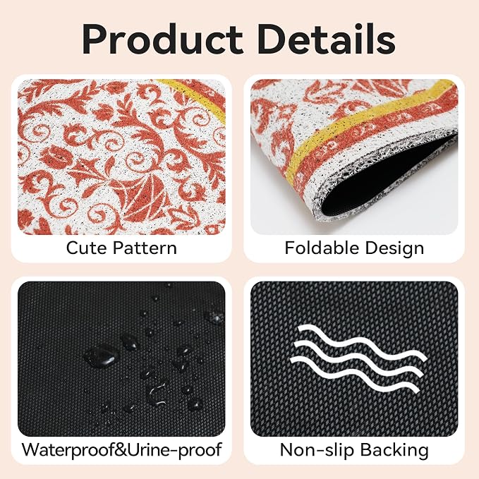 Cat Litter Mat, 24"x15" High Density PVC Litter Rug Trapping Mat, Non-Slip, Waterproof & Urine-Proof Kitty Litters Catcher Mats, Keep Floor Clean, Soft on Kitten Paws, Cat Essentials Brown