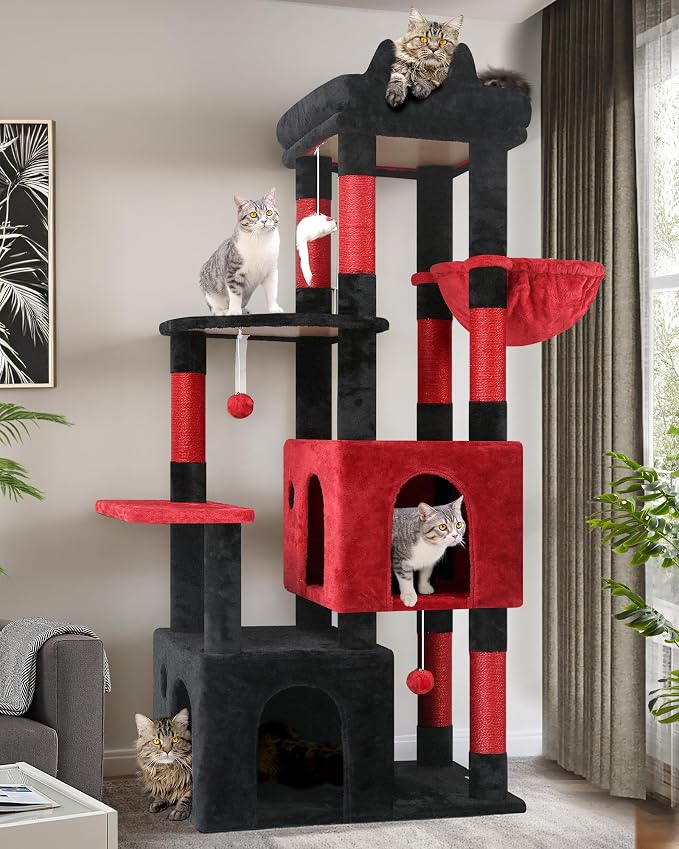 Globlazer Gothic Cat Tower for Indoor Cats, Heavy Duty Goth Cat Trees for Large Cats Adult Big Cats Maine Coon Cat Tree with Scratching Post, Extra Large Top Perch, Cat Condos, F61, Blood-Goth, 61inch