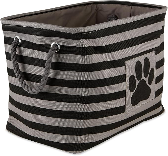 Bone Dry Pet Storage Collection Striped Paw Patch Bin, Black, Small Rectangle