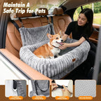 Pawaboo Dog Car Seat Bed, Memory Foam Booster for Medium/Large Dogs, Gray | Rear-seat pet travel bed with washable cover, safety leashes, thick cushion, and room for 2 small dogs