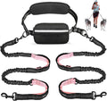 Uppetly Hands Free Dog Running Leash with Waist Belt, Dual Handle Elastic Bungees Retractable Rope for Small and Medium Dogs, Reflective Stitches for Walking Hiking Biking (Medium Pink, 8-25lb)