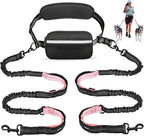 Uppetly Hands Free Dog Running Leash with Waist Belt, Dual Handle Elastic Bungees Retractable Rope for Small and Medium Dogs, Reflective Stitches for Walking Hiking Biking (Medium Pink, 8-25lb)