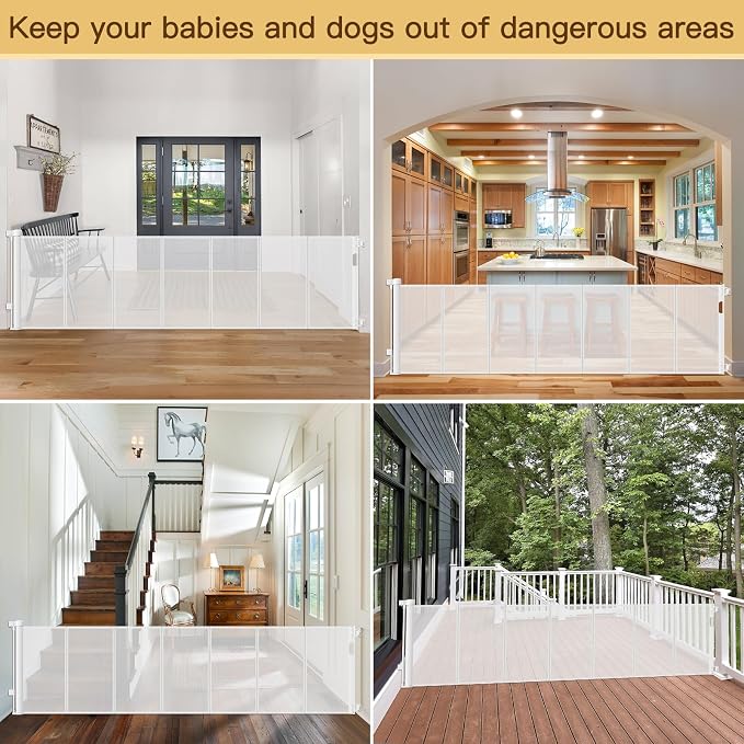 Reinforced 159 Inch Extra Wide Child Gates for wide Openings, Indoor/Outdoor Retractable Fence/Barrier/Blocker/Screen for Baby and Pet, Bottom Anti-crawl Extra Long Baby Gate for Large Openings, White