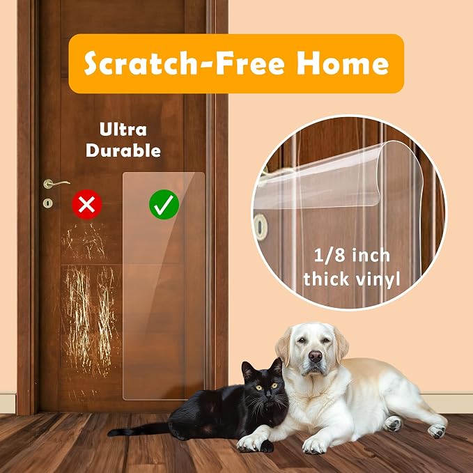 1 Pack 40 x 16 Heavy Duty Clear Door Protector Cat & Dog, Easy & Quick to Install Clear Anti Scratch Work on Wall, Window, Glass, Furniture Guard Indoor/Outdoor Cat Scratch Protectors