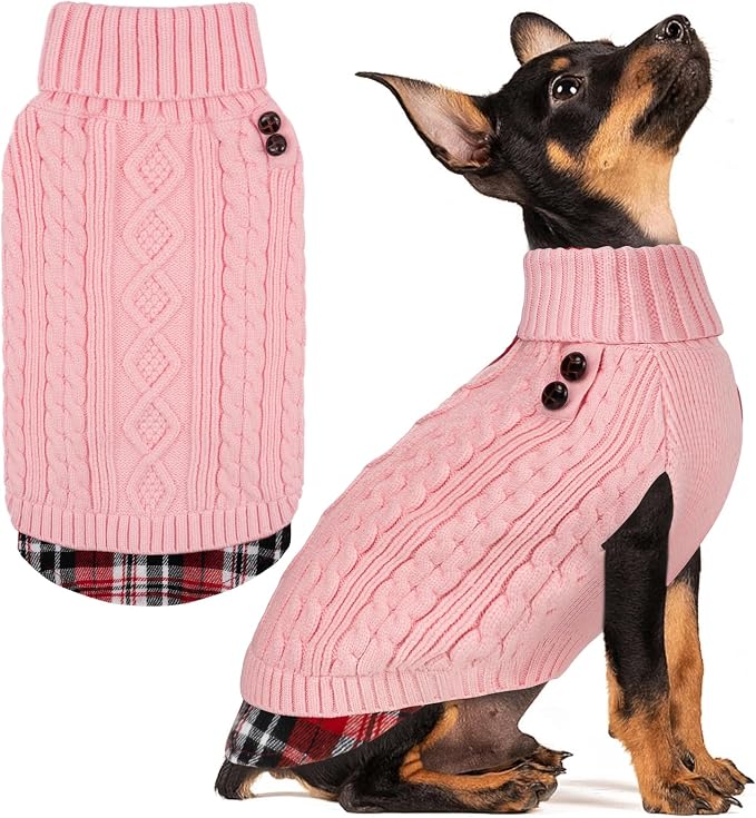 KYEESE Dog Sweater Turtleneck Thick Knit Pullover for Cold Weather | Stretchy Fit, Lightweight & Warm, Cozy Knit Comfort, Classic Plaid Design, Gentle on Sensitive Skin, Comfortable Daily Wear