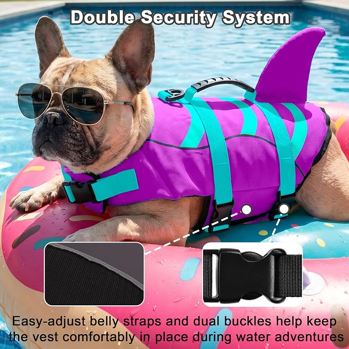 Fragralley Shark Dog Life Jacket, Easy to Put on Dog Life Vest for Swimming and Boating, Vibrant & Adjustable Dog Life Preservers for Small Medium Large Dogs, Suit to Swim, Fish, Beach, Surfing