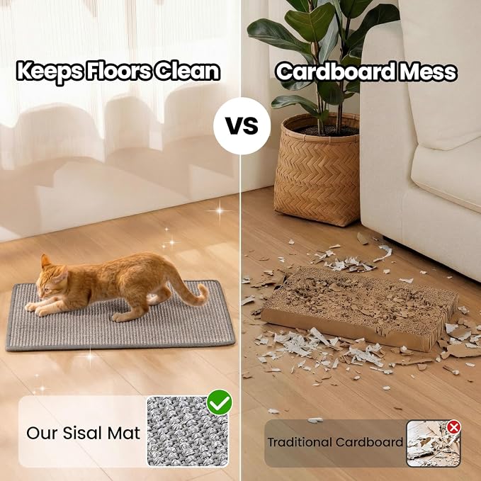 Conlun 2-Pack Cat Scratching Pads, 23.6x31.5in Sisal Wall & Couch Protector | High-density Sisal Mat, No Fraying, Mess-free, Anti-slip Backing, Adhesive Strips for Easy Mounting, Grey