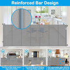 Reinforced 42" Extra Tall Retractable Baby Gate-Prevent Crawling Under, 200" Retractable Pet Gates for Wide Openings, 16ft Mesh Child Gates for Wide Openings, No Bottom Bar Indoor/Outdoor Baby gate
