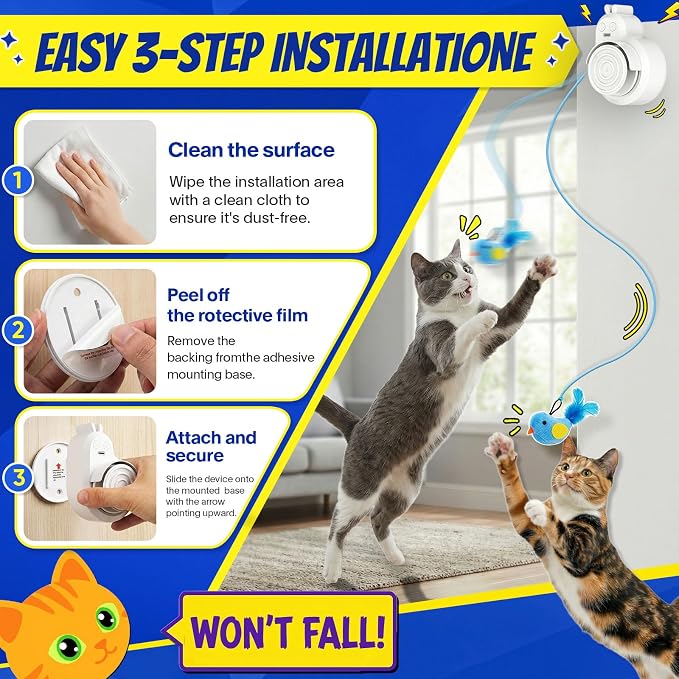 Interactive Cat Toys for Indoor Cats - Automatic Flying Bird for Enrichment | Catpick toy Hanging Feather & Mouse Wand Toy for Exercise & Self-play, Ideal for Bored Kitten&Adult Cat, Rechargeable, White