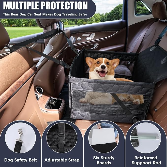 Dog Car Seat for Medium Small Dogs, Pet Car Seat with Adjustable Safety Belt & Storage Pockets, Breathable Waterproof Pet Car Seats Cover, Small Dog Seats for Dogs Under 30lbs (Medium, Black)