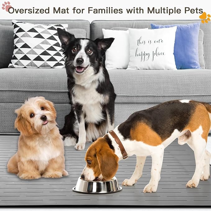 Largest Dog Food Mat, 48"x32" Silicone Dog and Cat Mat for Food and Water Bowls, Thinken Waterproof Non-Slip XXXL Pet Feeding Mat for Floors (Brown)