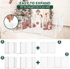 Snagle Paw Full Metal Freestanding Dog Gate with Door, 120” W x 24” H Pet Gate with Support Feet for Doorways, Stairs and Hallways, Portable Dog Fence for Indoor Use (24" 6 Panel, White)