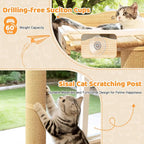 54" Tall Cat Scratching Post with Window Perch | White Fluffy Cushion, 3-Thickened Sisal Roman Columns, Drill-Free Suction Cup, Elevated Privacy Hammock, 60 LBS Capacity