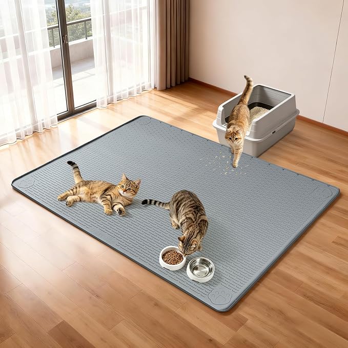 Silicone Cat Litter Mat for Litter Box 57”x40” Large Cat Mat, Dark Grey | Waterproof, Non-Slip, Leak-Proof Rug Mat with Lip, Easy to Clean, Extra Large Litter Catcher Mat for Floor