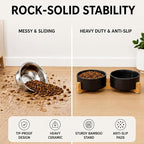 SPUNKYJUNKY Ceramic Dog and Cat Bowl Set with Wooden Stand, Modern Cute Weighted Food Water Set for Small Size Dogs (13.5OZ) & Medium Sized Dogs (28.7OZ) & Cats (1.7 Cups, 2 × Black)