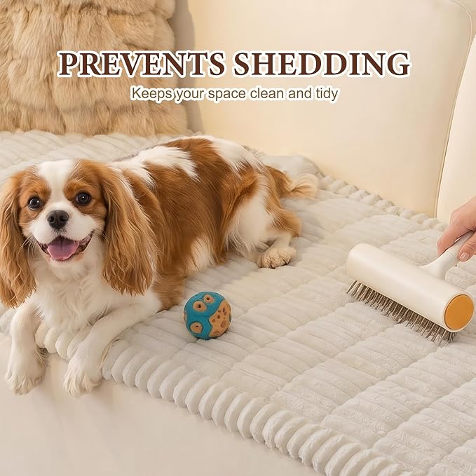 Cream Couch Covers for 3 Cushion Sofa, Plush Couch Cover for Dogs | Washable Couch Protector for Leather & Fabric Couches, Dog Mat for Couches Against Fur, Dirt, Pet Friendly, 27.6" x 82.7"
