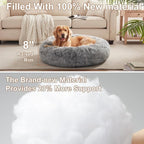 36 inches Faux Fur Fluffy Donut Dog Bed for Large Dogs,Dark Grey | Calming Plush Round Pet Bed with Removable & Washable Cover,Fits up to 80 lbs Pets