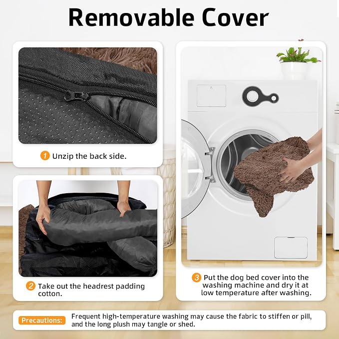 GGIB Calming Dog Bed Fluffy Plush Dog Mat for Furniture Protector with Removable Washable Cover for Large Medium Small Dogs and Cats (Extra Large (53x39.3x6), Coffee)