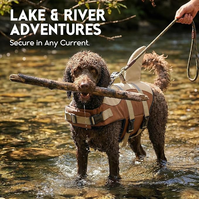 ASENKU Dog Life Jacket - Pet Safety Vest for Swimming & Boating, Shark Life Jacket with Floatation, Dog Lifesavers Swimsuits for Small Medium Large Dogs (Brown, XS)