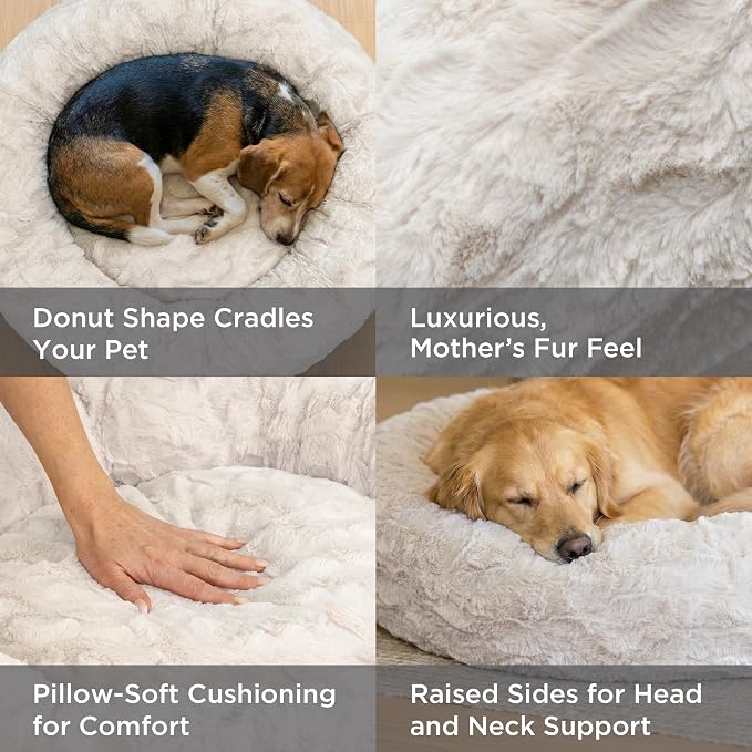 Best Friends by Sheri The Original Calming Donut Dog Bed for Extra-Large Dogs up to 150 lbs, Lux Faux Fur, Gray, 45" x 45"