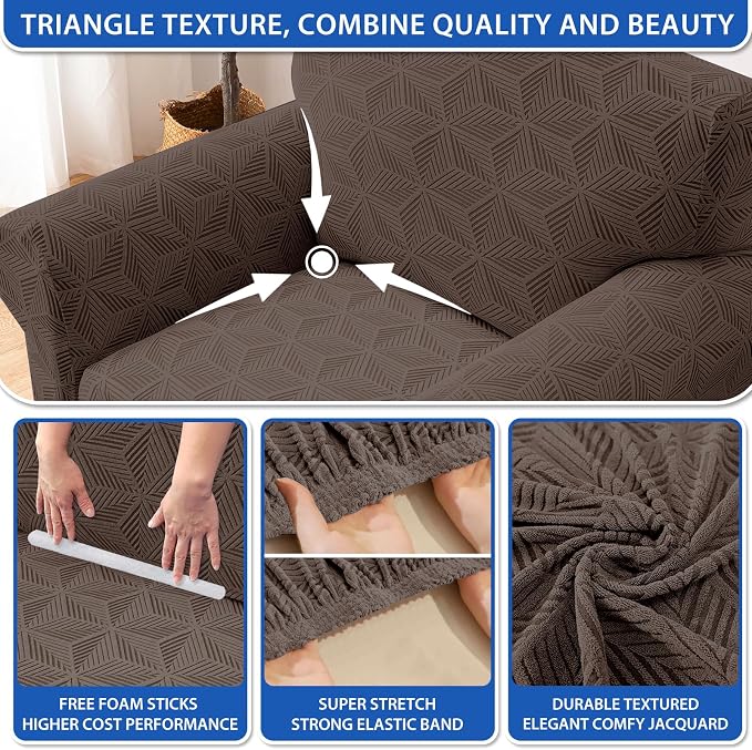 ZNSAYOTX Stretch Chair Cover, 1 Piece Couch Covers for 1 Seat Sofa, Jacquard Armchair Slipcovers with Elastic Bottom Thickened Furniture Protector for Dog Cat Pet (Small, Brown)